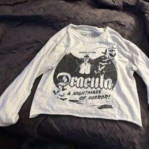 Universal White Crop Top with Dracula Graphic Print